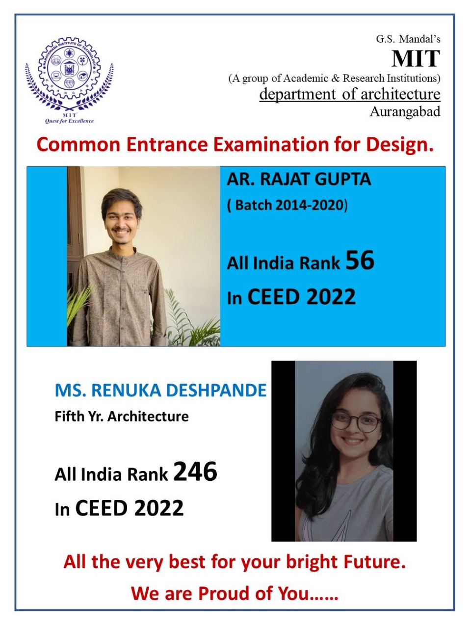 Meritorious Students of CEED 2022